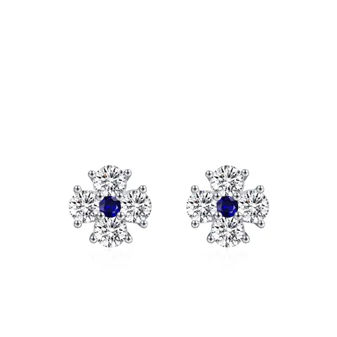 Elegante 925 Sterling Zilveren Blauwe Bloem Oorknopjes Voor Dames Klavertje Vier Ingelegd Met Zirkonia Bruiloft Sieraden