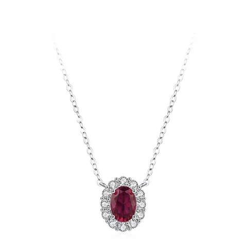 925 Sterling Silber Roter Rubin Ovaler Anhänger Halskette Elegante Zirkonia Halo Choker Für Damen Hochzeit Party Schmuck