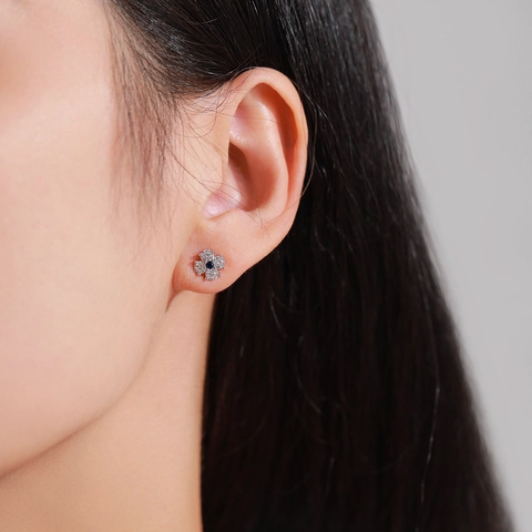 Elegante 925 Sterling Zilveren Blauwe Bloem Oorknopjes Voor Dames Klavertje Vier Ingelegd Met Zirkonia Bruiloft Sieraden