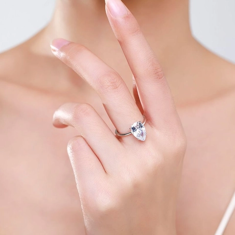 925 Sterling Silver Pear Cut Zirconia Wedding Ring For Women Waterdrop Simulated Diamond Engagement Band Ring Jewelry Gift