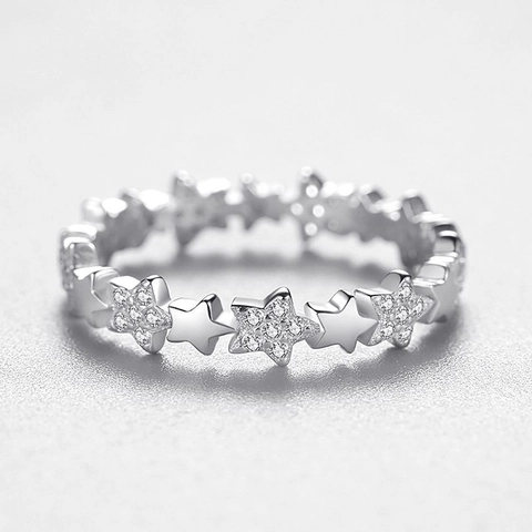 S925 Sterling Silver Star Ring For Women Minimalist Pave Zirconia Band Ring Elegant Aesthetic Korean Style Jewelry Gift