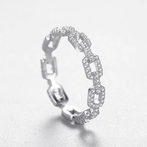 Anello a Maglia in Argento Sterling 925 da Donna Pavé Zirconia Gioielli di Moda Minimalista Anello a Dito Impilabile Regalo