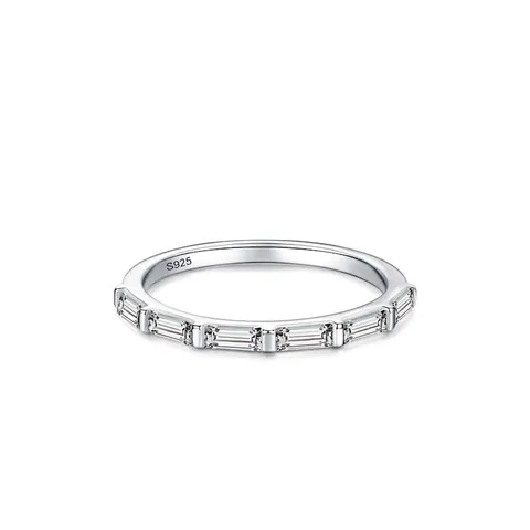 Bague Minimaliste en Argent Sterling 925 Avec Zirconia Coupe Baguette Pour Femmes Petite Bague Incrustation Carrée