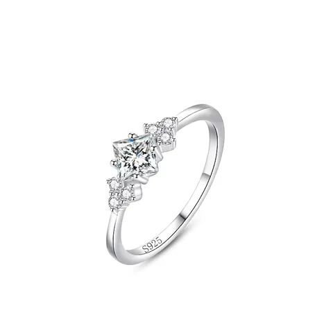 925 Sterling Silver Ring For Women Princess Cut Square Zirconia Inlaid Adjustable Finger Ring Sweet Minimalist Jewelry Gift