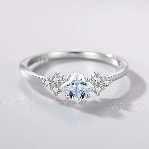 925 Sterling Silver Ring For Women Princess Cut Square Zirconia Inlaid Adjustable Finger Ring Sweet Minimalist Jewelry Gift