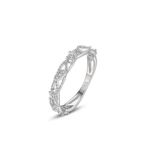 Anello in Argento Sterling 925 a Forma di Foglia per Donna Delicato Anello Traforato con Intarsio in Zirconia Gioielli Raffinati Regalo di Nozze