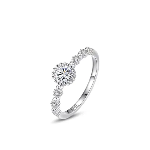 925 Sterling Silver Ring For Women Minimalist Round Zirconia Ring Exquisite Circular Geometric Inlaid Finger Ring Jewelry Gift
