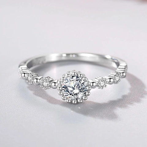 925 Sterling Silver Ring For Women Minimalist Round Zirconia Ring Exquisite Circular Geometric Inlaid Finger Ring Jewelry Gift