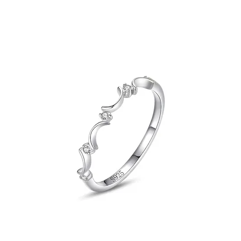 925 Sterling Silver Moon Wave Ring For Women Zirconia Micro-set Minimalist Romantic Valentine Day Gift Stackable Finger Jewelry