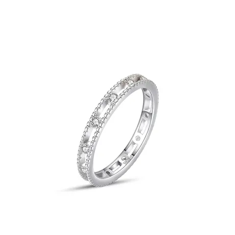 925 Sterling Silver Ring For Women Hollow Geometric Pave Rhinestone Ring Sweet Korean Style Finger Ring Fashion Jewelry Gift