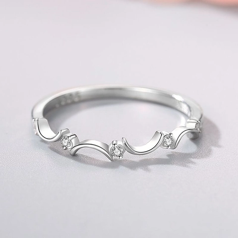 925 Sterling Silver Moon Wave Ring For Women Zirconia Micro-set Minimalist Romantic Valentine Day Gift Stackable Finger Jewelry