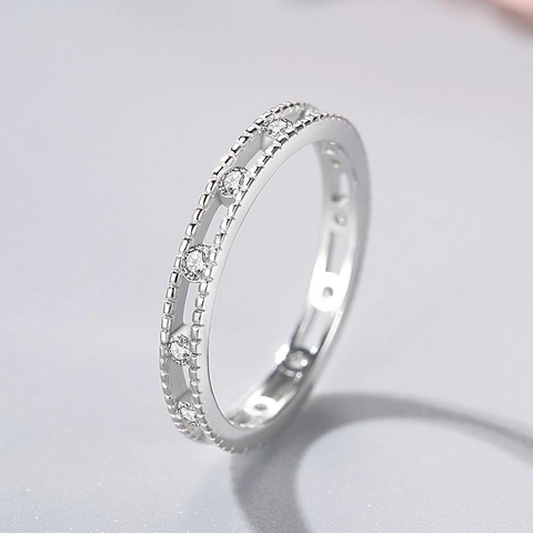 925 Sterling Silver Ring For Women Hollow Geometric Pave Rhinestone Ring Sweet Korean Style Finger Ring Fashion Jewelry Gift