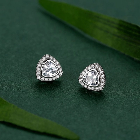 S925 Sterling Silver Triangle Halo Stud Earrings Geometric Zirconia Inlaid Jewelry For Women Fashion Accessory Gift