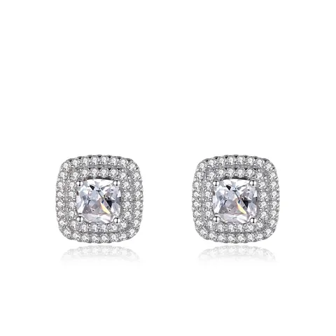 S925 Sterlingsilber Quadratische Halo Ohrstecker Für Damen Strass Kissen Schnitt Geometrische Ohrringe Schmuck Geschenk