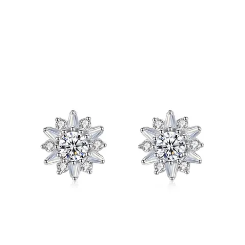 Boucles d'Oreilles Clous en Argent Sterling 925 Forme Tournesol pour Femmes Zirconia Incrusté Flocon de Neige Bijoux Exquis Cadeau
