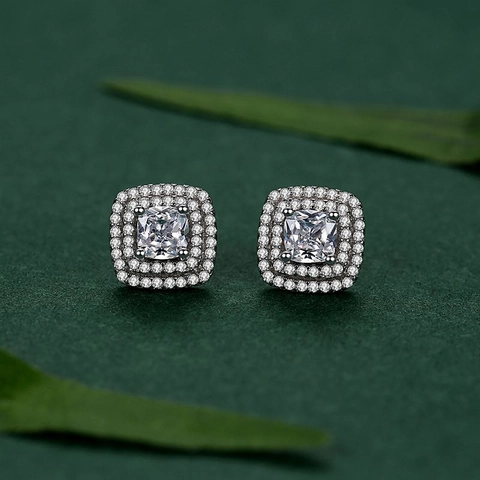 S925 Sterlingsilber Quadratische Halo Ohrstecker Für Damen Strass Kissen Schnitt Geometrische Ohrringe Schmuck Geschenk