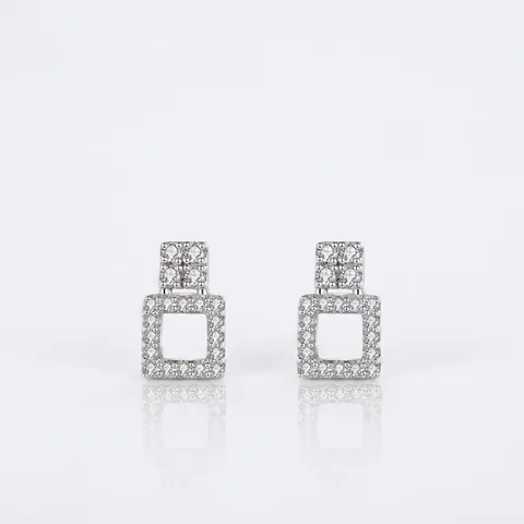 925 Sterling Silver Square Hollow Stud Earrings For Women Modern Geometric Rhinestone Inlaid Fashion Jewelry Accessories Gift