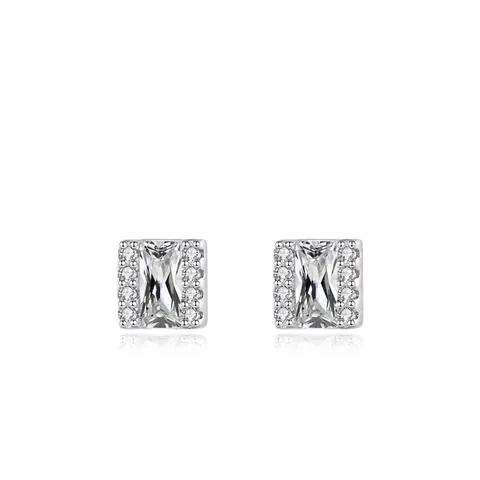 925 Sterling Silver Square Stud Earrings For Women Simple Geometric Zirconia Inlaid Small Fashion Jewelry Silver Earrings