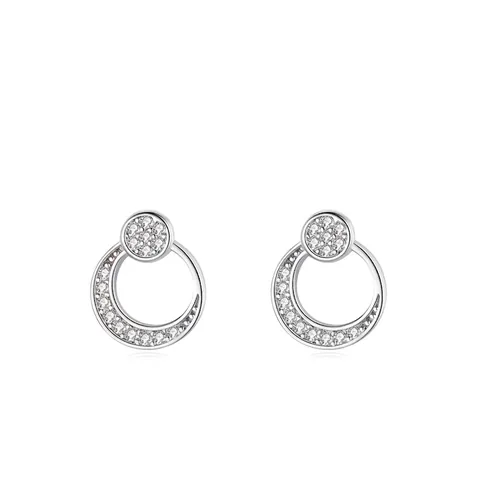 925 Sterling Silver Moon Rhinestone Stud Earrings For Women Minimalist Geometric Geometric Double Circle Sparkly Inlaid Fashion Ear Jewelry