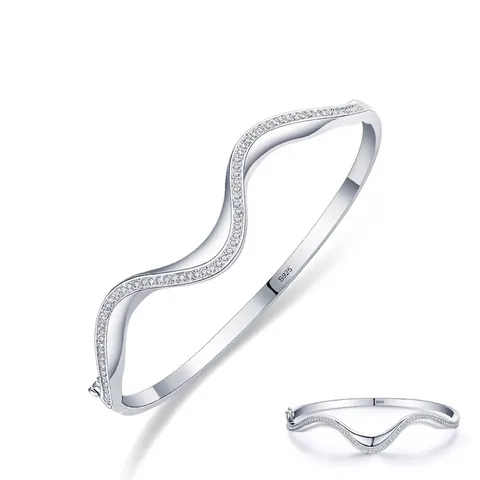 S925 Sterling Zilveren Golf Manchet Armband Voor Dames Minimalistische Micro Ingelegde Strass Open Bangle Mode Sieraden Cadeau