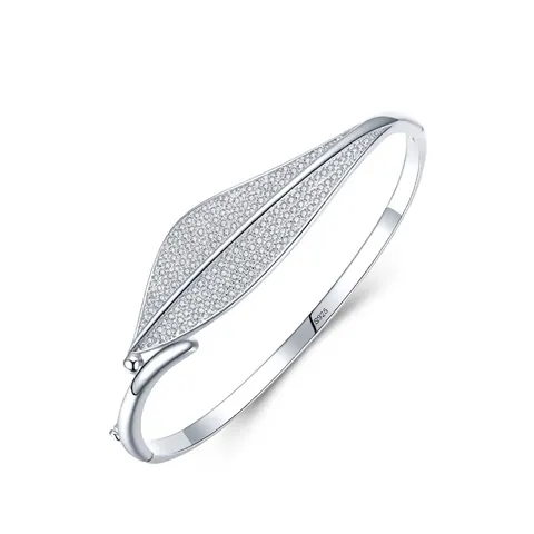 925 Sterlingsilber Blatt Offener Armreif Für Damen Luxuriöser Strass Eleganter Armband Modeschmuck Geschenk