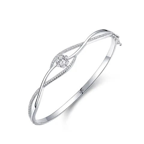 Elegante Bracciale Aperto in Argento Sterling 925 Fiore per Donna Onda Intrecciato Strass Bangle Moda Gioielli Accessori Regalo