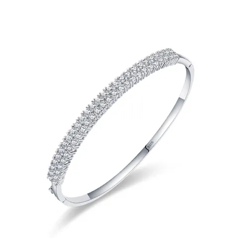 925 Sterlingsilber Armreif Für Damen Minimalistisch Doppelreihig Strass Eingelegt Mode Offener Armreif Elegant Schmuck Geschenk