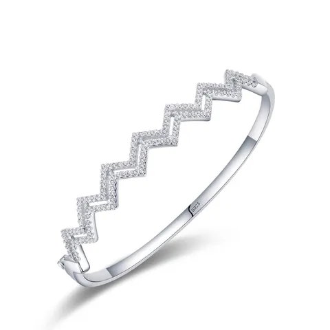 925 Sterling Zilveren Golf Zigzag Armband Voor Vrouwen Strass Pavé Open Manchet Mode Geometrische Sieraden Elegant Cadeau
