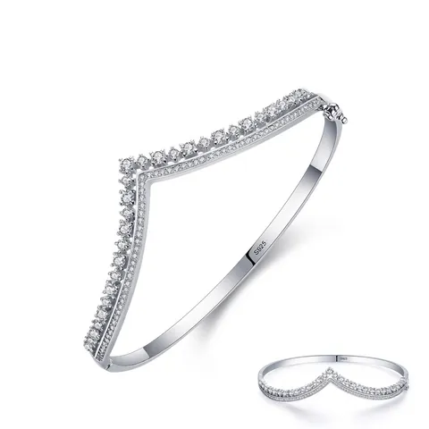 S925 Sterlingsilber Chevron Krone Offener Armreif Für Damen Luxuriös Strass Eingelegt Wishbone Armband Mode Schmuck