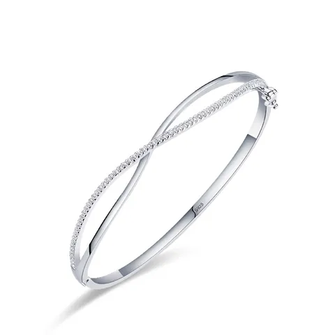925 Sterling Silver Criss Cross Open Bangle For Women Light Luxury Geometric Zirconia Inlaid Polished Bracelet Fashion Jewelry