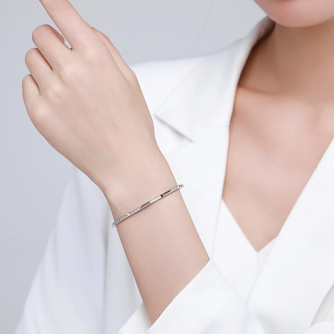 Minimalistische 925 Sterling Zilveren Armring Voor Dames Met Strass Micro-Inlay Gesegmenteerde Open Armband Sieraden