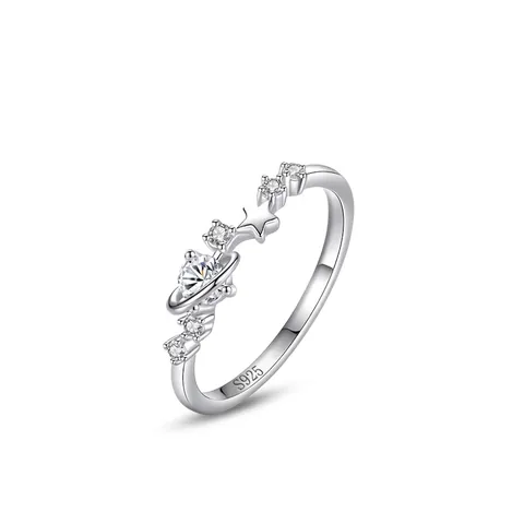 Anello in Argento Sterling 925 con Pianeta e Stella per Donna Strass Anello Regolabile Aperto Gioielli Romantici dello Spazio Regalo
