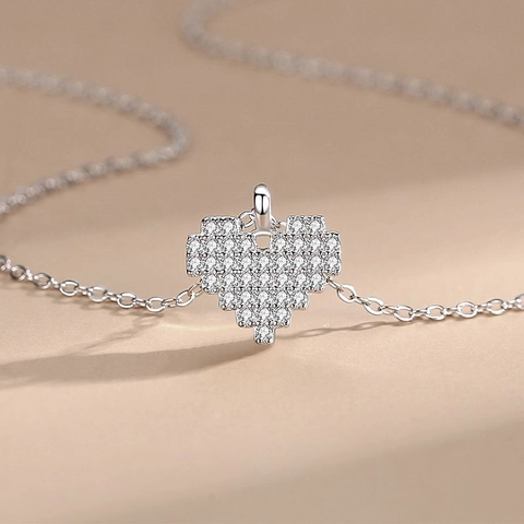 Collana con Pendente a Cuore in Argento Sterling 925 con Zirconia Stile Pixel Catena a Clavicola Dolce Minimalista per Donna Gioielli