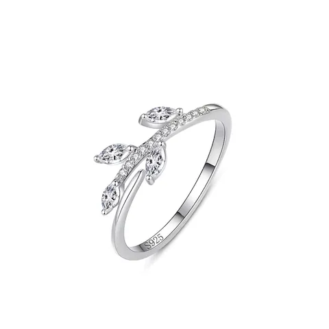 925 Sterling Silver Leaf Branch Ring For Women Marquise Cut Zirconia Inlaid Simple Fashion Jewelry Index Finger Ring Gift