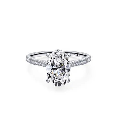 925 Sterling Silver Oval Cut Rhinestone Ring For Women Pavé Setting Sparkly Engagement Wedding Anniversary Jewelry Finger Ring