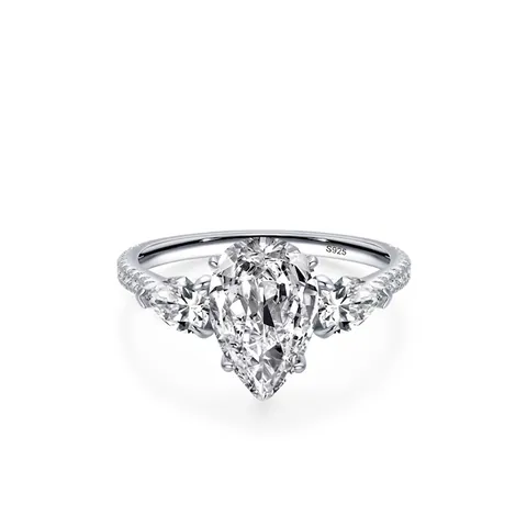 925 Sterling Silver Pear Cut Zirconia Ring Three Stone Water Drop Design Sparkly Bridal Engagement Wedding Ring For Women Jewelry