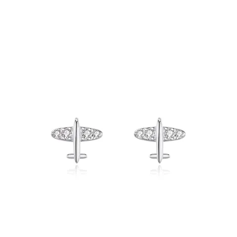 Pendientes de Botón de Plata de Ley 925 con Forma de Avión para Mujer Adorno de Diamantes de Imitación Joyería