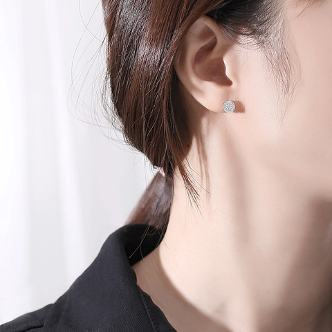 S925 Sterlingsilber Rund Ohrstecker Für Damen Minimalistisch Zirkonia Mikro Eingelegt Geometrisch Mode Schmuck