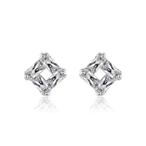 Orecchini a Bottone Quadrati in Argento Sterling S925 per Donna Squisiti Gioielli per Orecchie con Intarsio Geometrico di Zirconia Eleganti Piccoli Orecchini Quadrati Scintillanti Regalo