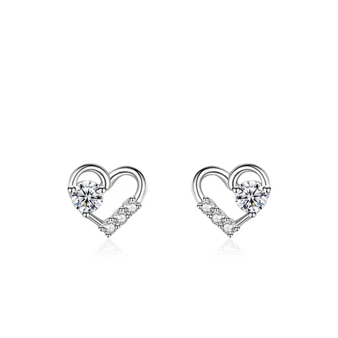 Boucles d'Oreilles Clous en Argent Sterling S925 Cœur pour Femmes Minimaliste Forme de Cœur Strass Bijoux Cadeau