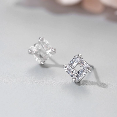 Orecchini a Bottone Quadrati in Argento Sterling S925 per Donna Squisiti Gioielli per Orecchie con Intarsio Geometrico di Zirconia Eleganti Piccoli Orecchini Quadrati Scintillanti Regalo