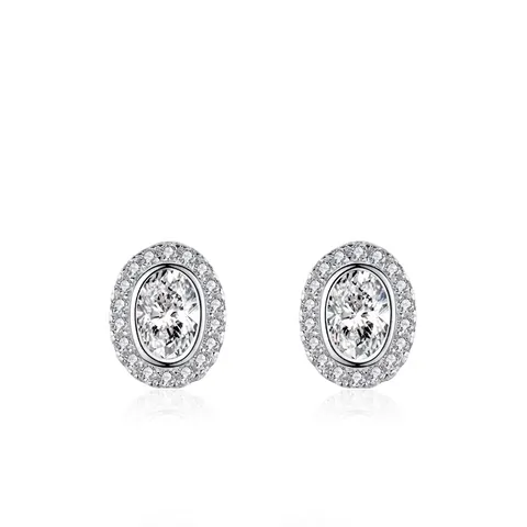 925 Sterlingsilber Oval Halo Ohrstecker Glitzernde Strass Eingelegt Geometrisch Elegante Hochzeit Schmuck Für Damen
