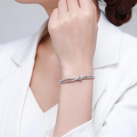 925 Sterlingsilber Seilknoten Armreif Für Damen Strass Pave Silber Manschette Armband Elegant Hochzeit Schmuck Geschenk