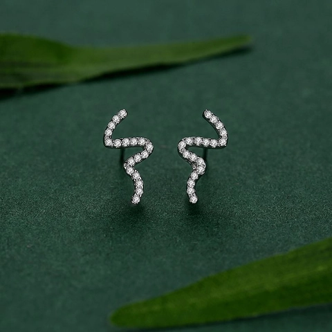 Orecchini a Bottone Serpente in Argento Sterling 925 Con Pietre di Zirconia Micro Pavé Animal Forma a S Gioielli di Moda