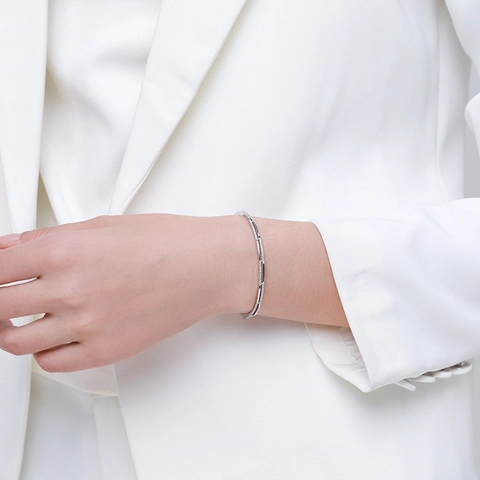 S925 Sterlingsilber Zweischichtiger Linien Armreif Für Damen Eleganter Strass Eingelegter Offener Armband Schmuck Geschenk