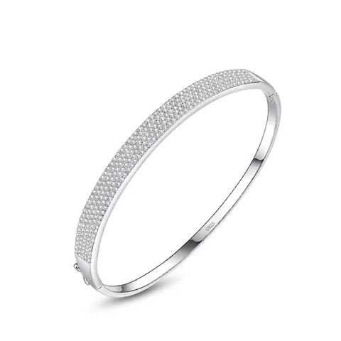 Luxury 925 Sterling Silver Pavé Rhinestone Hinged Bangle For Women Elegant Starry Sky Fashion Jewelry Openable Bracelet