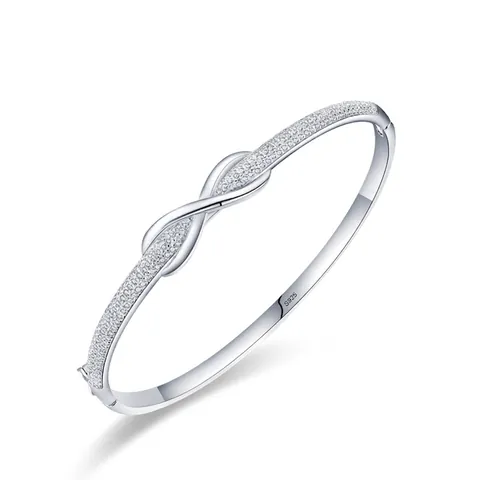 Bracciale Rigido Infinity Love in Argento Sterling 925 per Donna con Strass Intarsiato Design a Fiocco Gioielli Minimalisti