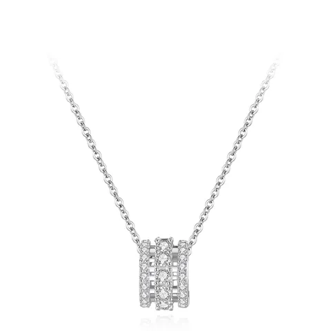 925 Sterling Silver Cylinder Pendant Necklace For Women Micro Inlaid Zirconia Minimalist Clavicle Chain Jewelry Anniversary Gift