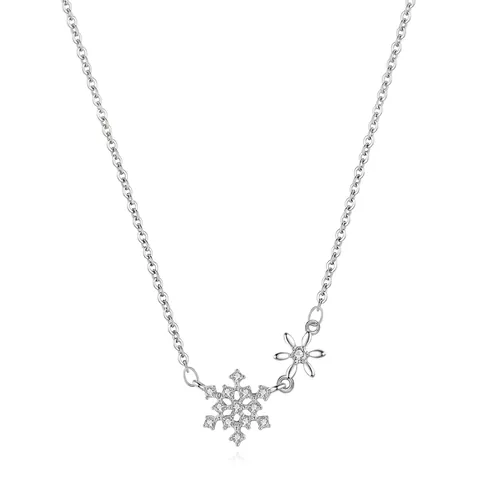 925 Sterling Silver Snowflake Flower Pendant Necklace For Women Micro Inlaid Zirconia Elegant Adjustable Chain Fashion Jewelry