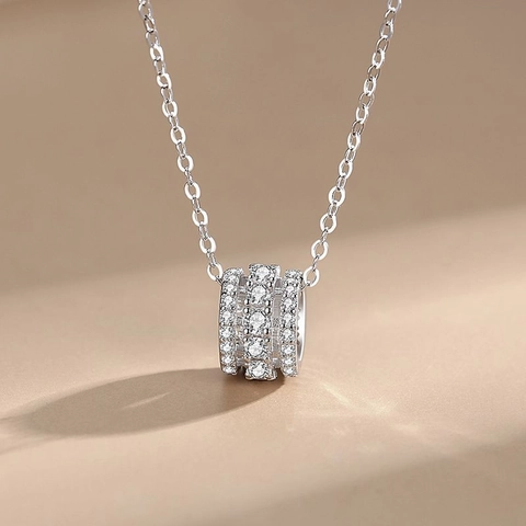 925 Sterling Silver Cylinder Pendant Necklace For Women Micro Inlaid Zirconia Minimalist Clavicle Chain Jewelry Anniversary Gift